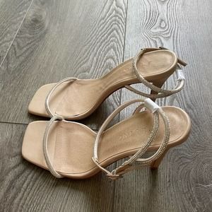 billini starlette glam nude crystal thin strappy tubular high heels size 7 new